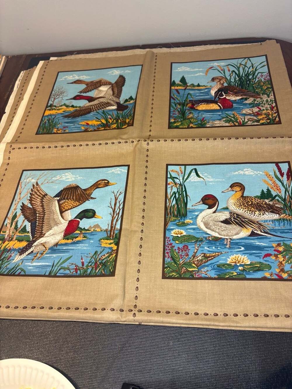 Vintage Cranston Print Works Mallard and Duck Wildlife Cotton Fabric Panel